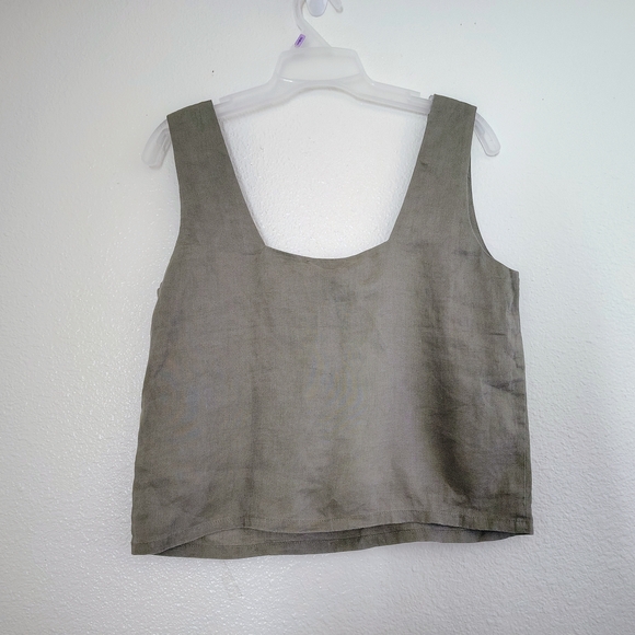 The Reset 100% Linen Olive Green Boxy Tank Top Size S Rare Photo Sample - Picture 7 of 11